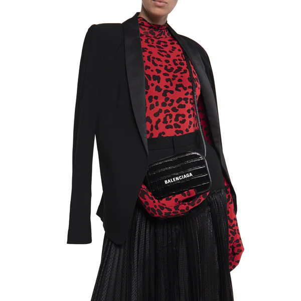 NEW Balenciaga Black Everyday XS Crocodile Skin Embossed Leather Shoulder Bag — view 4