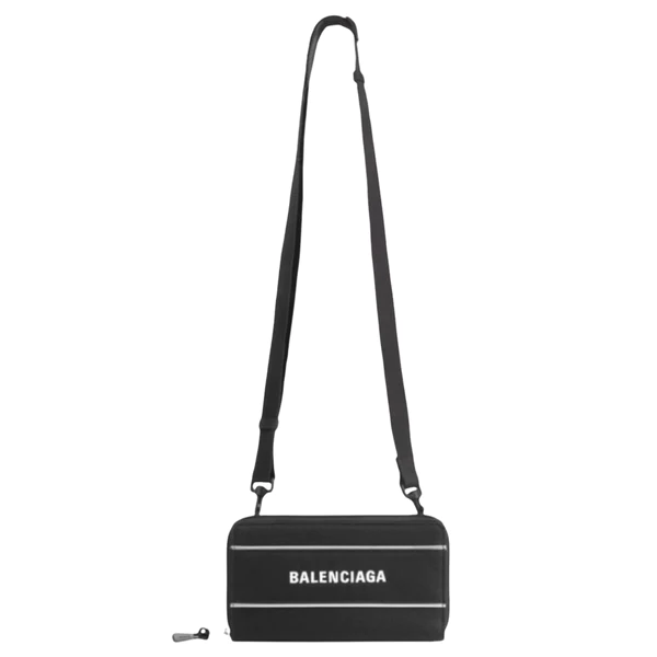 NEW Balenciaga Black Printed Logo Zip Around Clutch Crossbody Bag — view 2
