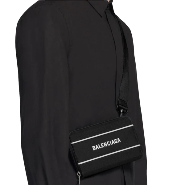 NEW Balenciaga Black Printed Logo Zip Around Clutch Crossbody Bag — view 4