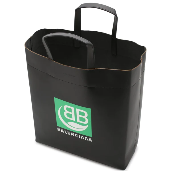 NEW Balenciaga Black BB Market Rectangular Logo Leather Tote Shoulder Bag — view 2