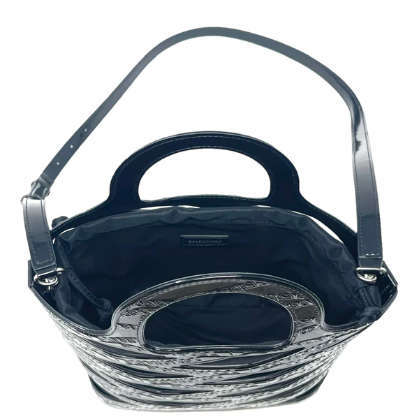 NEW Balenciaga Black Small Neo Basket Embossed Logo Leather Handbag Satchel Crossbody Bag — view 2
