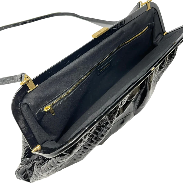 NEW Balenciaga Black Cloud XL Crocodile Pattern Leather Clutch Crossbody Bag — view 3