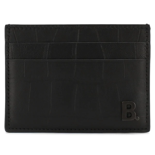 NEW Balenciaga Black B Logo Crocodile Skin Embossed Leather Card Holder Wallet — view 2