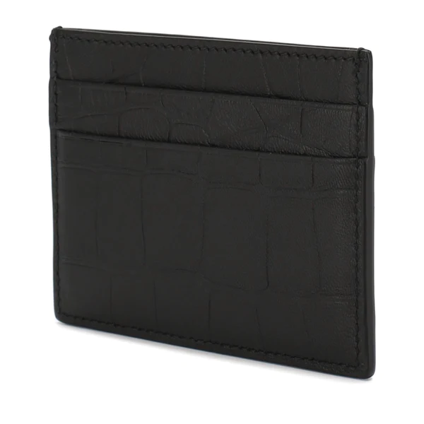 NEW Balenciaga Black B Logo Crocodile Skin Embossed Leather Card Holder Wallet — view 3