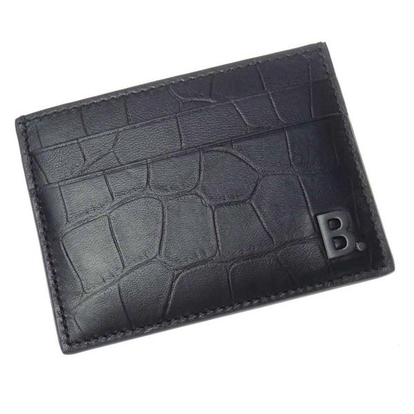 NEW Balenciaga Black B Logo Crocodile Skin Embossed Leather Card Holder Wallet — view 4