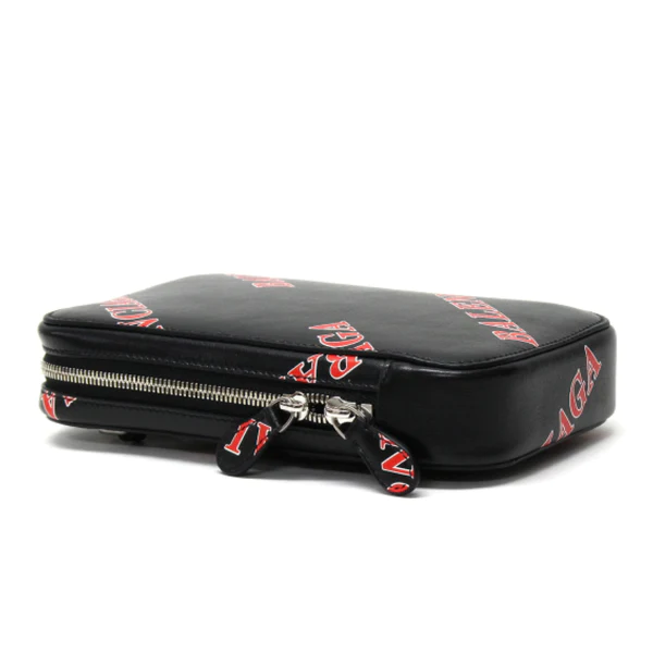 NEW Balenciaga Black Printed Logo Leather Phone Holder Crossbody Bag — view 2