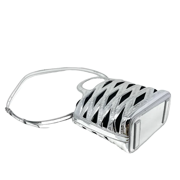 NEW Balenciaga Metallic Silver Small Neo Basket Embossed Logo Leather Handbag Satchel Crossbody Bag — view 2