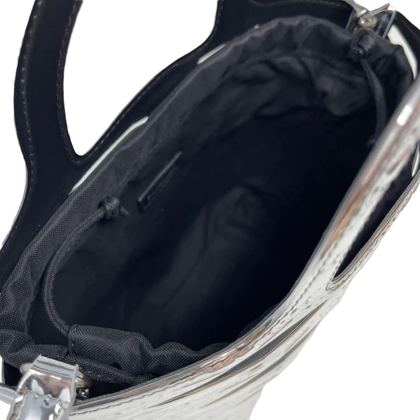 NEW Balenciaga Metallic Silver Small Neo Basket Embossed Logo Leather Handbag Satchel Crossbody Bag — view 3