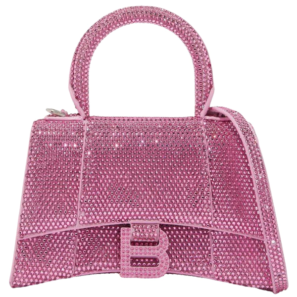 NEW Balenciaga Pink Hourglass XS Suede Leather Rhinestones Crossbody Shoulder Bag