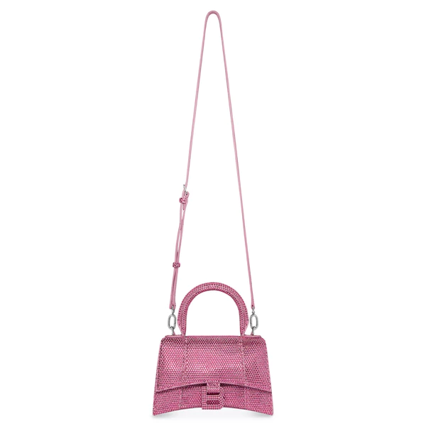 NEW Balenciaga Pink Hourglass XS Suede Leather Rhinestones Crossbody Shoulder Bag — view 2