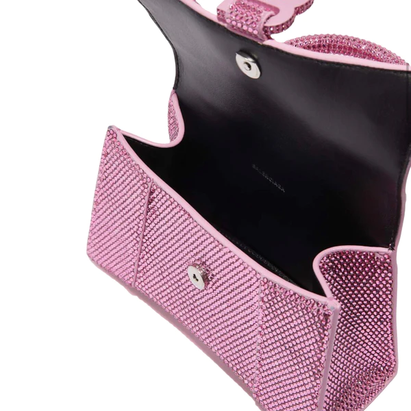 NEW Balenciaga Pink Hourglass XS Suede Leather Rhinestones Crossbody Shoulder Bag — view 3