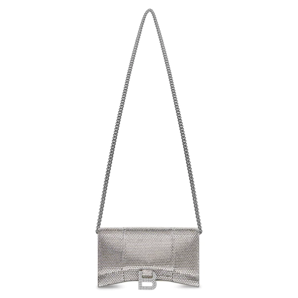NEW Balenciaga Silver Hourglass Suede Leather Rhinestone Crossbody Shoulder Bag — view 2