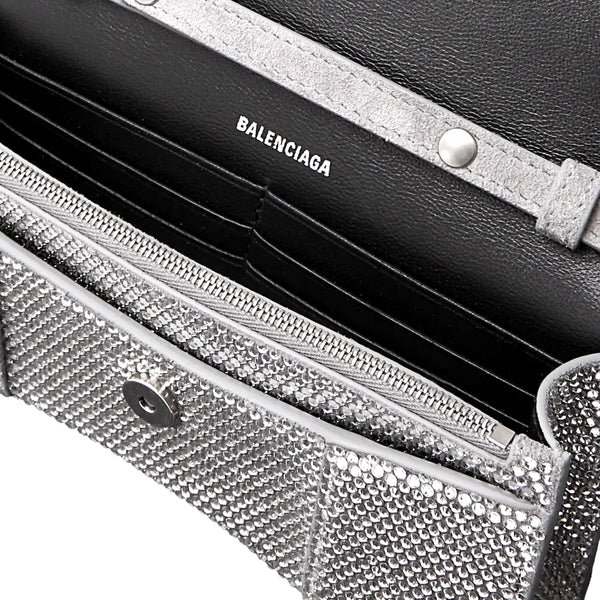 NEW Balenciaga Silver Hourglass Suede Leather Rhinestone Crossbody Shoulder Bag — view 5