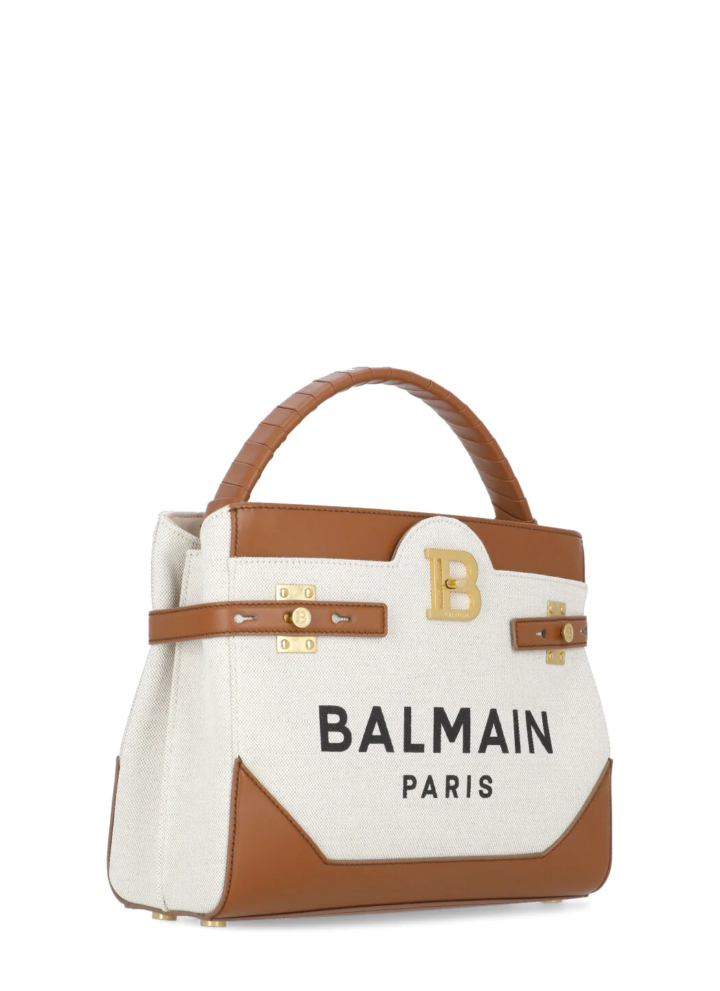 Beige and brown Balmain canvas and leather hand bag for woman — view 2