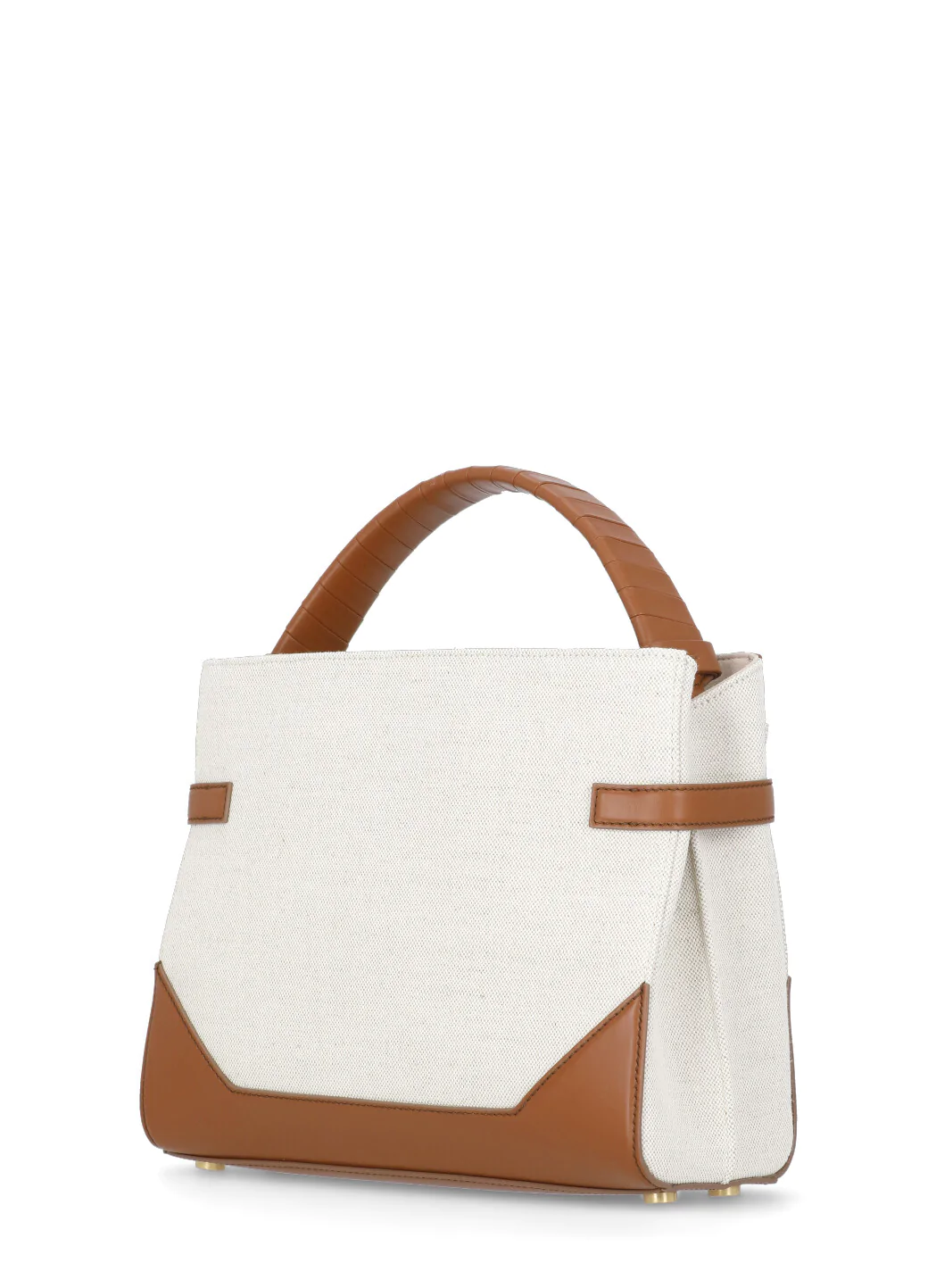 Beige and brown Balmain canvas and leather hand bag for woman — view 3