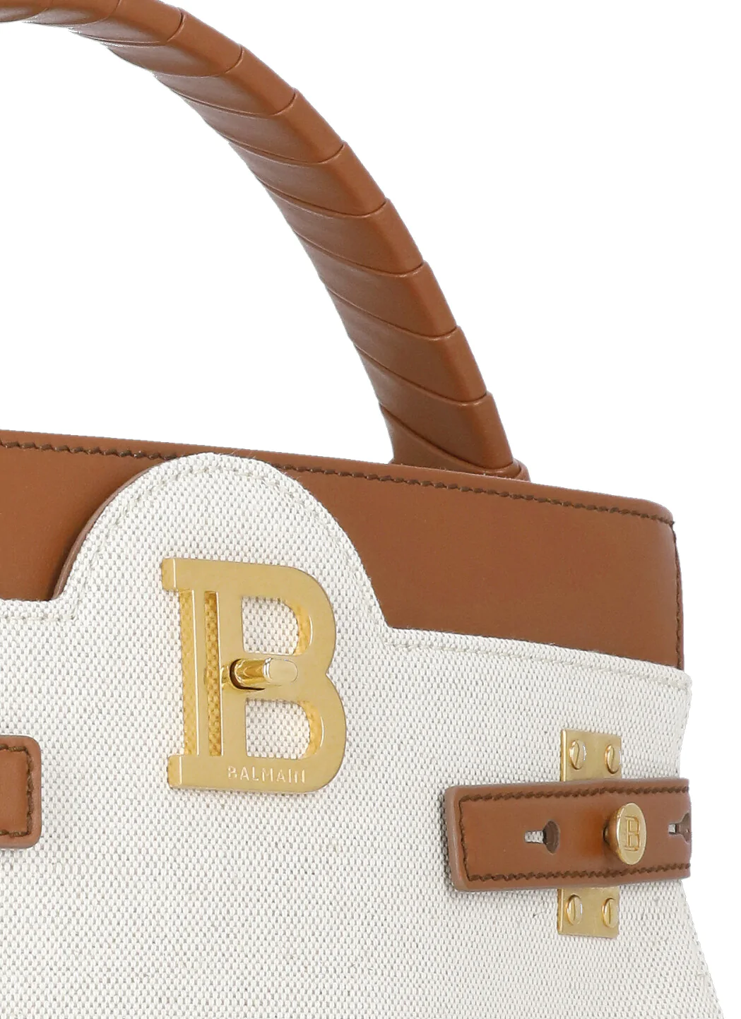 Beige and brown Balmain canvas and leather hand bag for woman — view 4