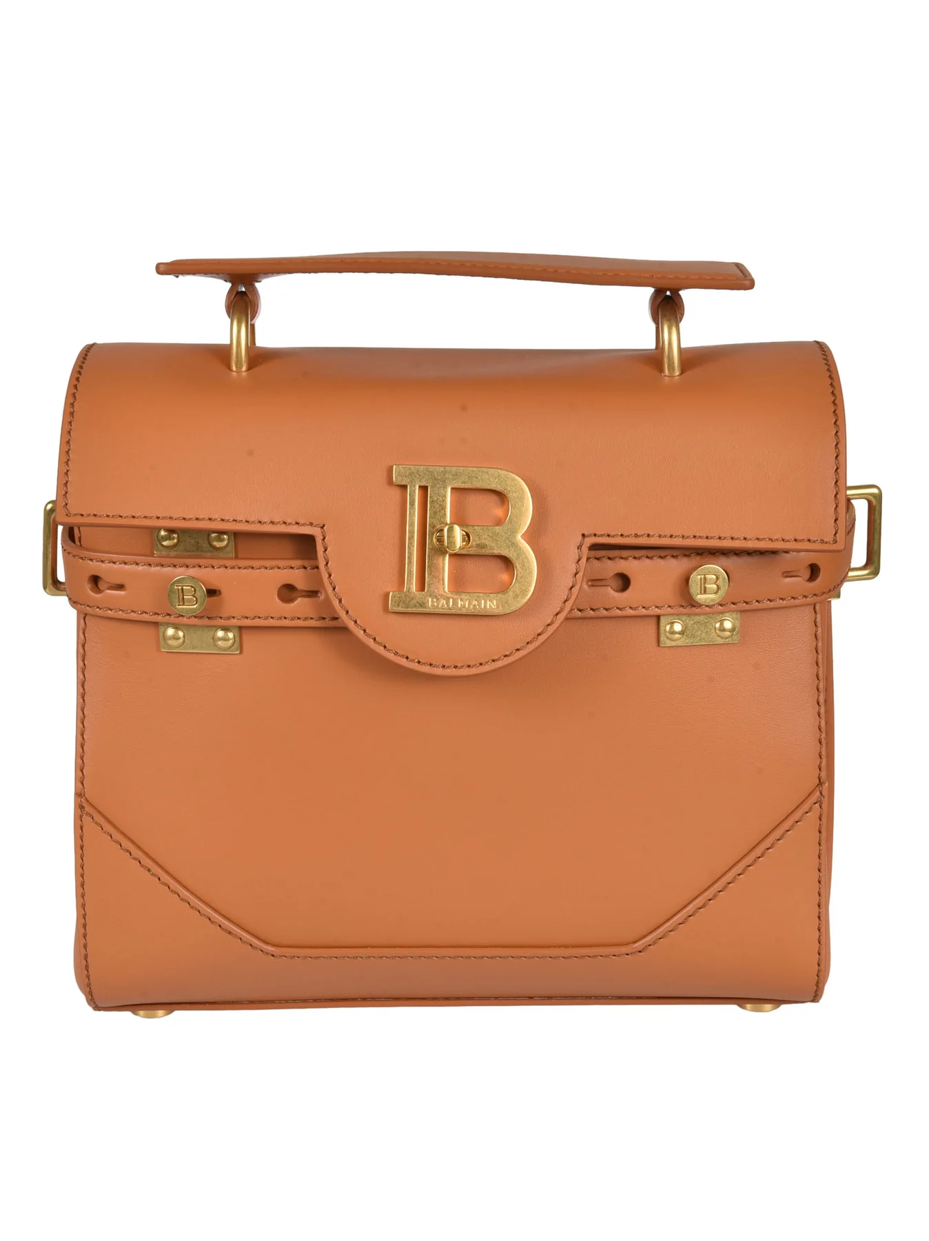 Caramel browncalf leather logo-plaque handbag
