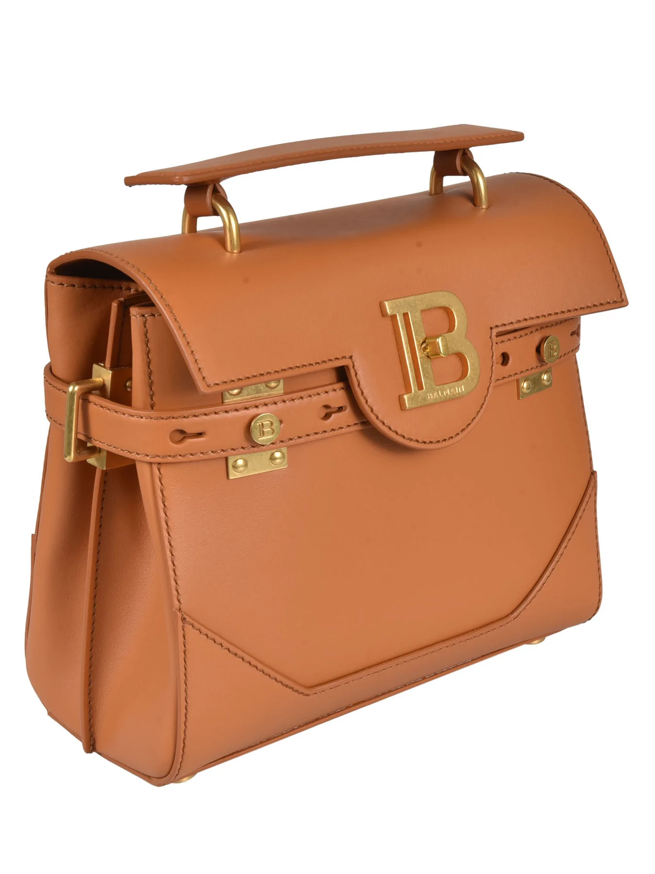 Caramel browncalf leather logo-plaque handbag — view 3
