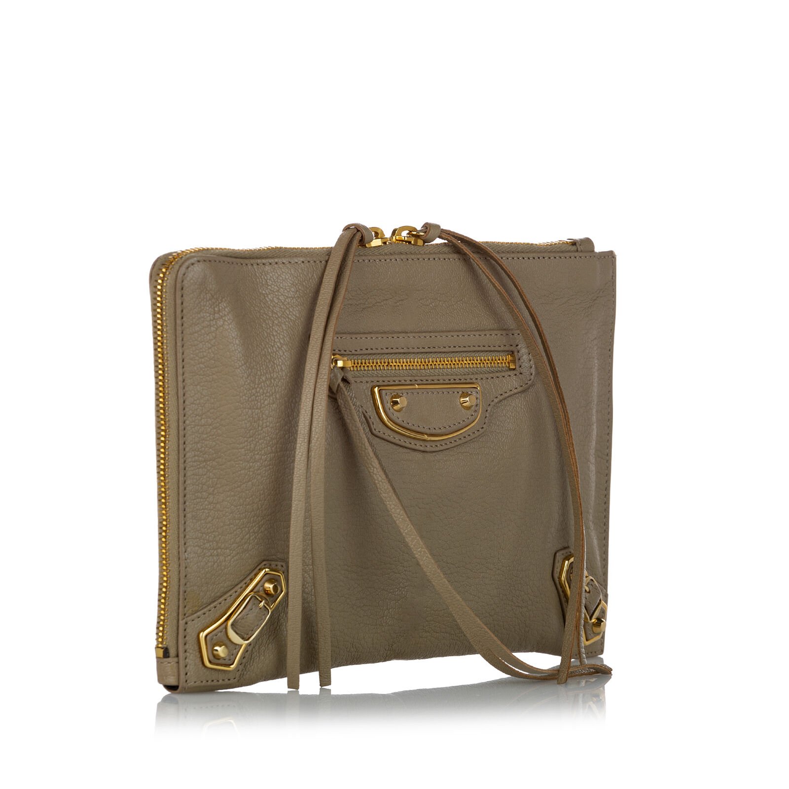 Balenciaga Motocross Giant Arena Brown Beige Calf Leather Clutch Bag — view 3