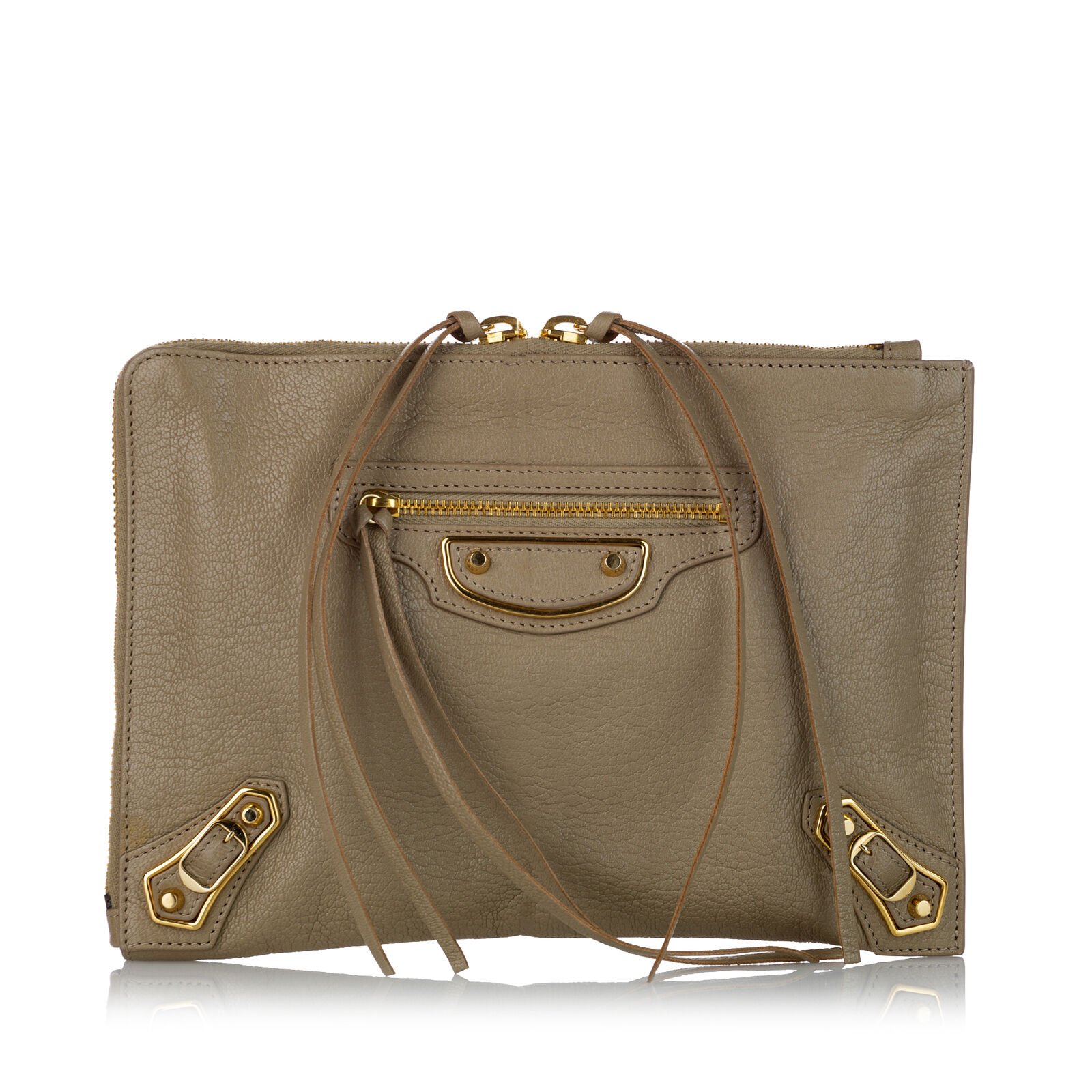Balenciaga Motocross Giant Arena Brown Beige Calf Leather Clutch Bag — view 4