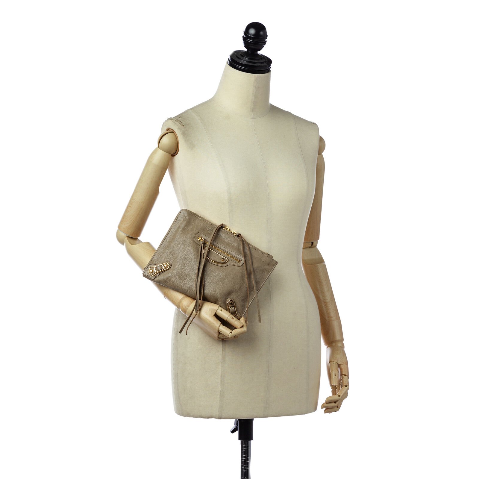 Balenciaga Motocross Giant Arena Brown Beige Calf Leather Clutch Bag — view 5
