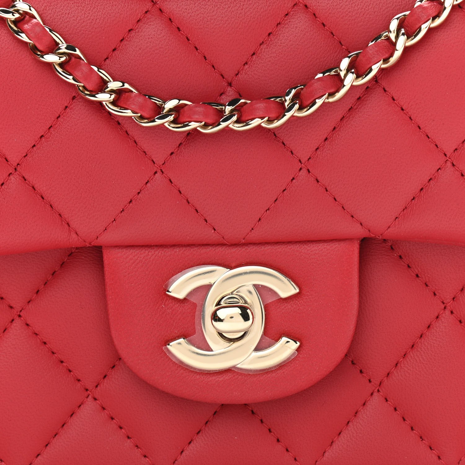 Chanel Lambskin Quilted Mini Top Handle Rectangular Flap Red — view 3