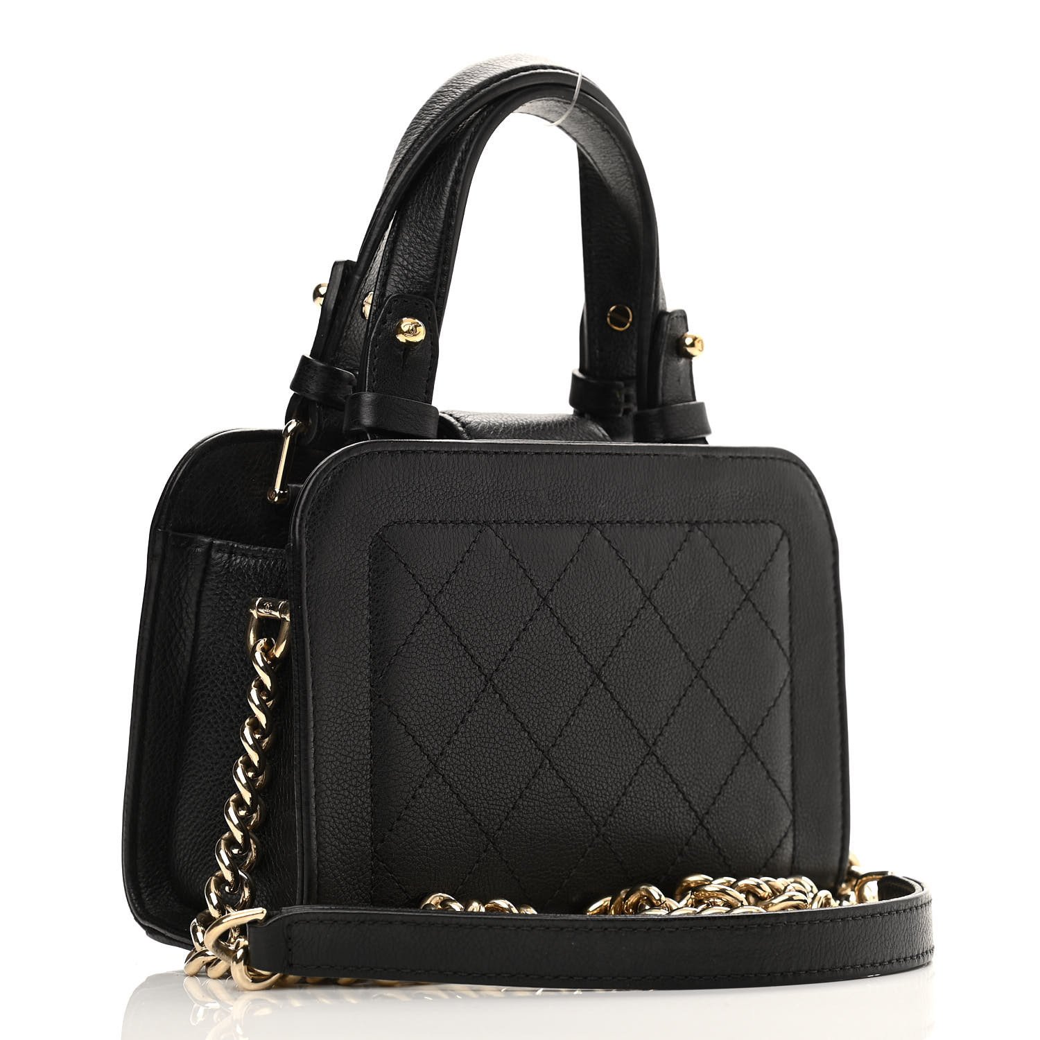 Chanel Grained Calfskin Stitched Mini Label Click Shopper Tote Black — view 4