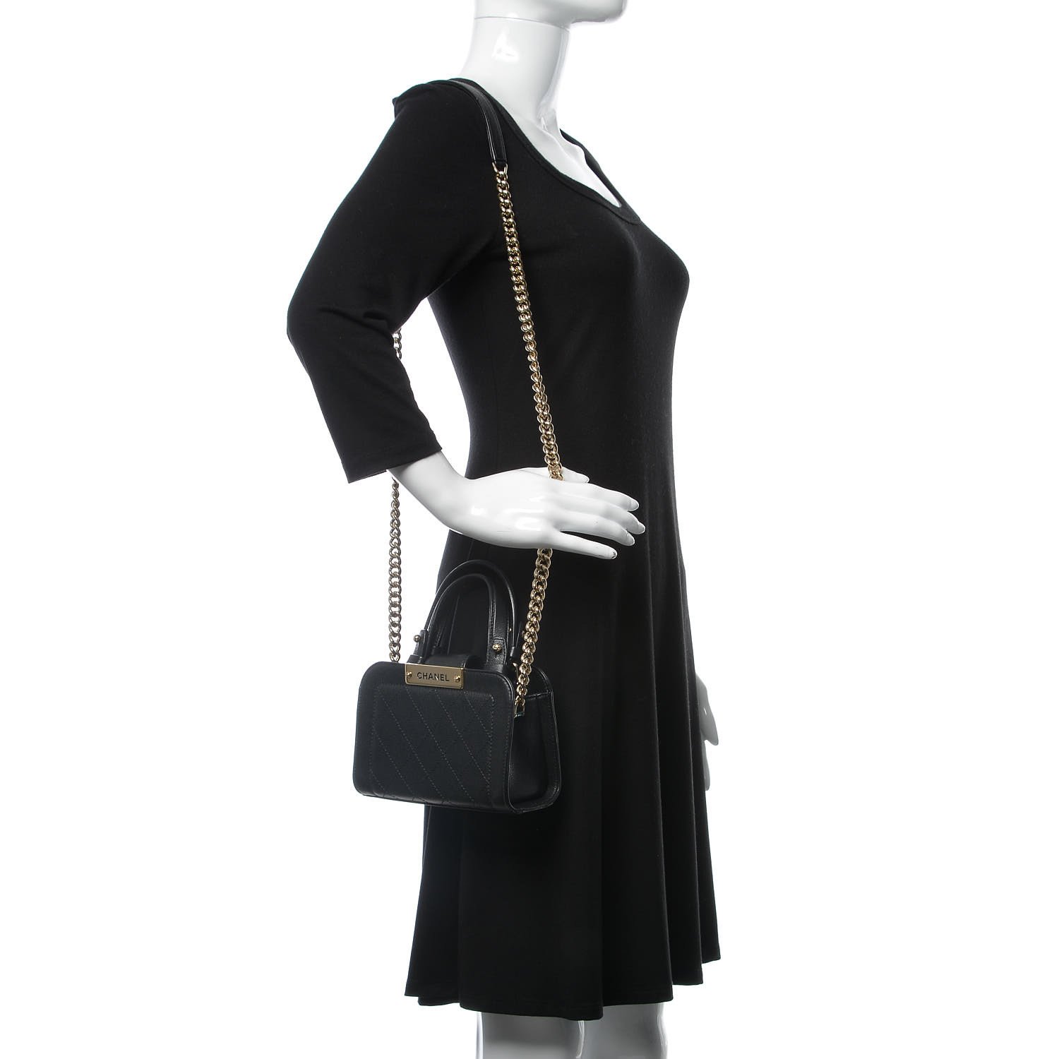 Chanel Grained Calfskin Stitched Mini Label Click Shopper Tote Black — view 5