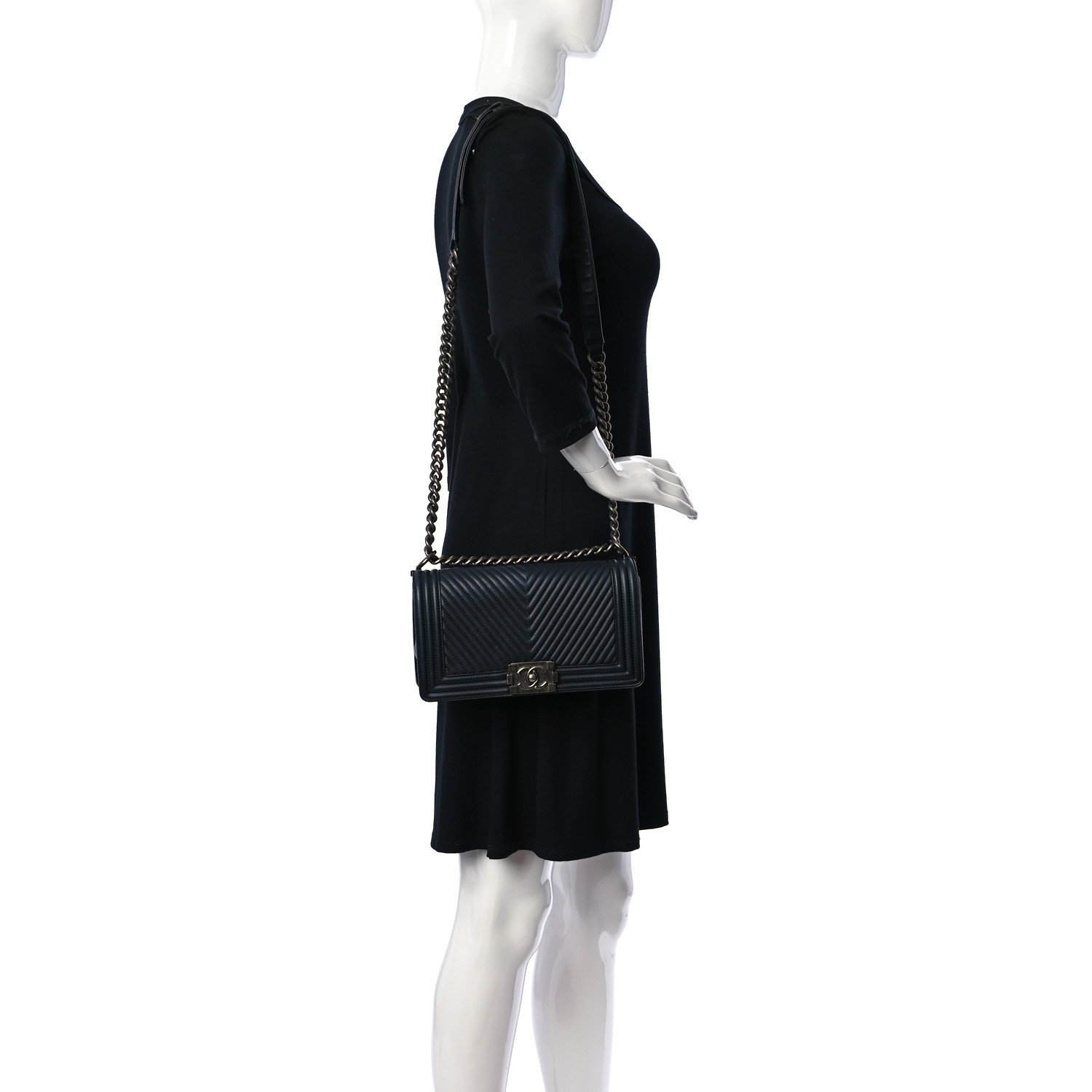 Chanel Lambskin Chevron Quilted Medium Boy Flap Black — view 4