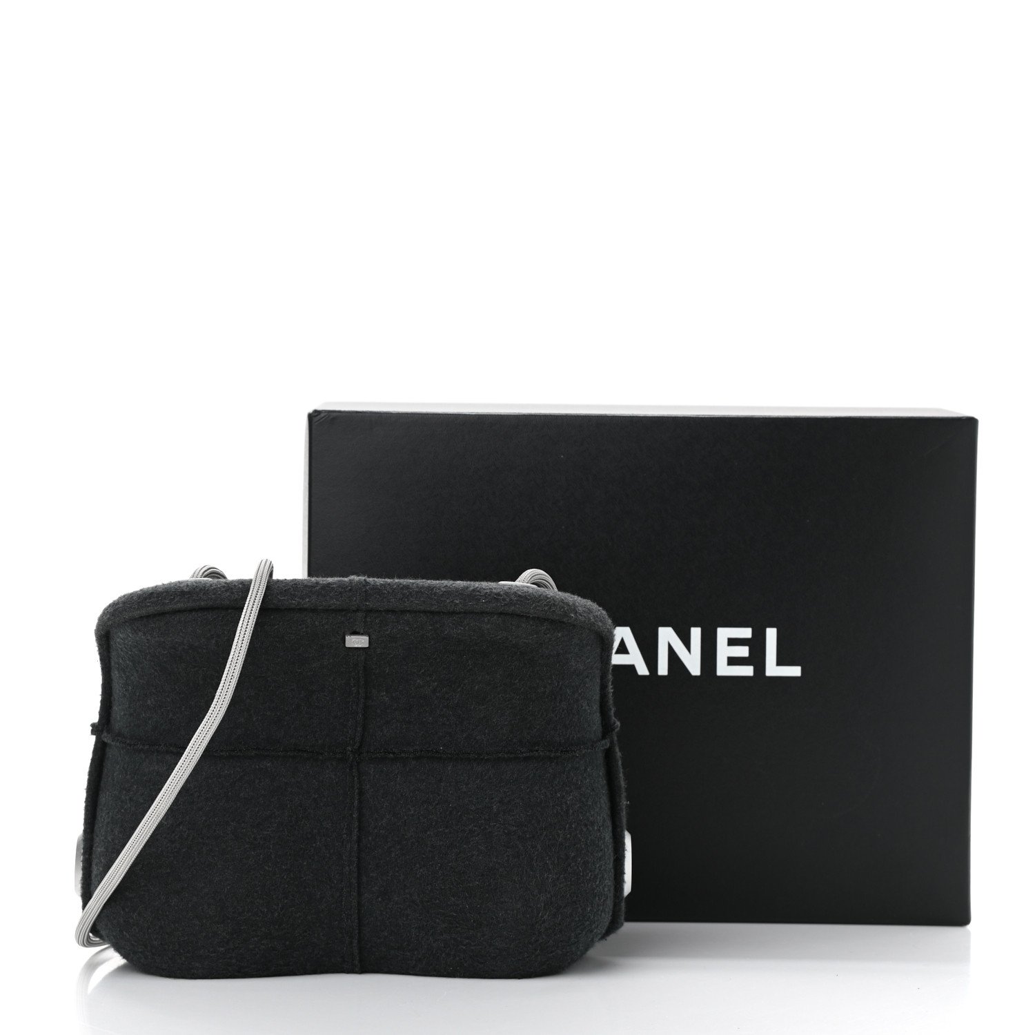 Chanel Felt Millennium 2005 Hard Case Crossbody Bag Grey