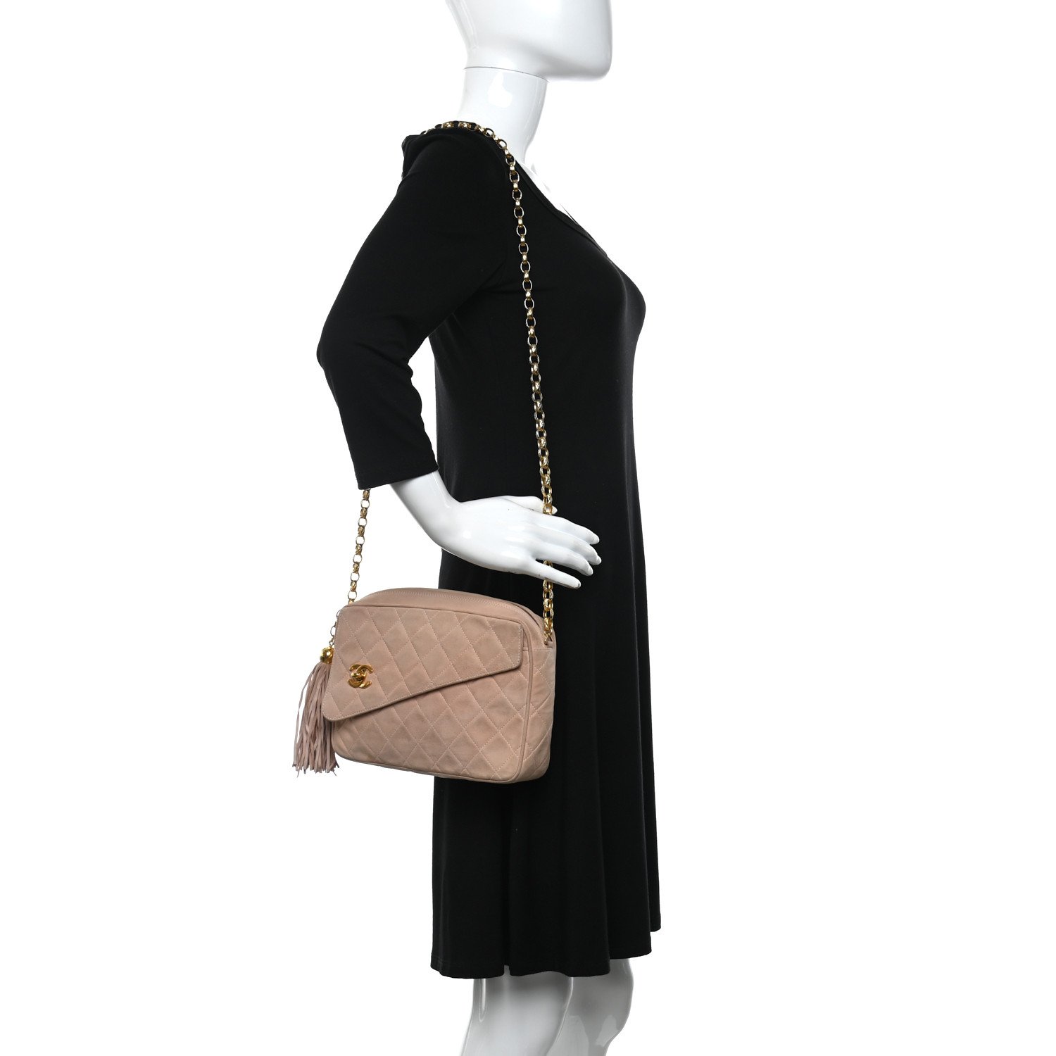 Chanel Suede Quilted CC Tassel Camera Case Pink — view 5