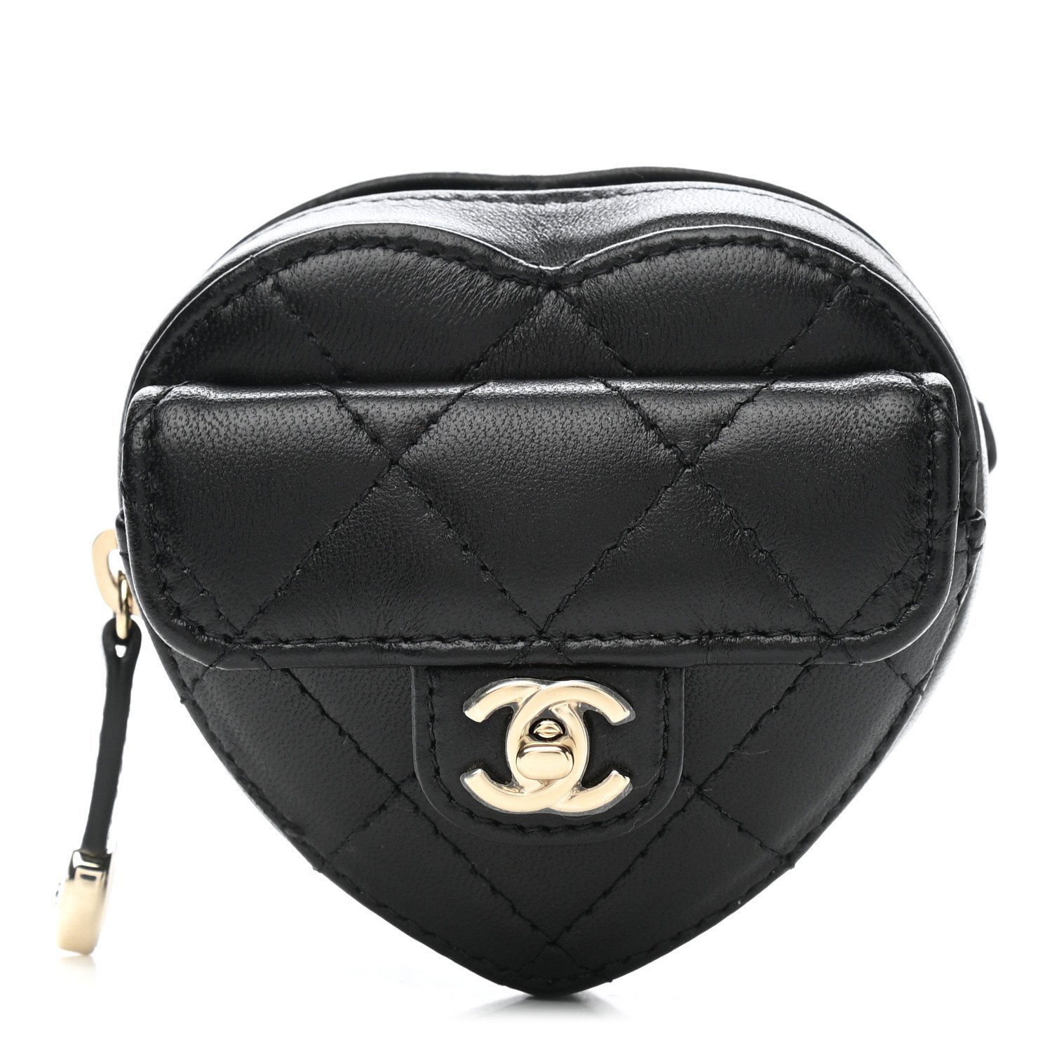 Chanel Lambskin Quilted CC In Love Heart Zipped Arm Coin Purse Black — view 2
