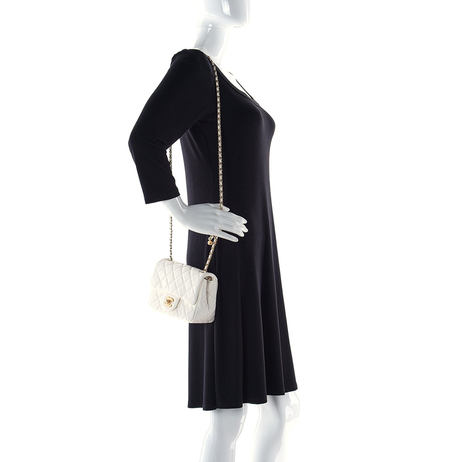 Chanel Lambskin Quilted CC Pearl Crush Mini Flap White — view 5