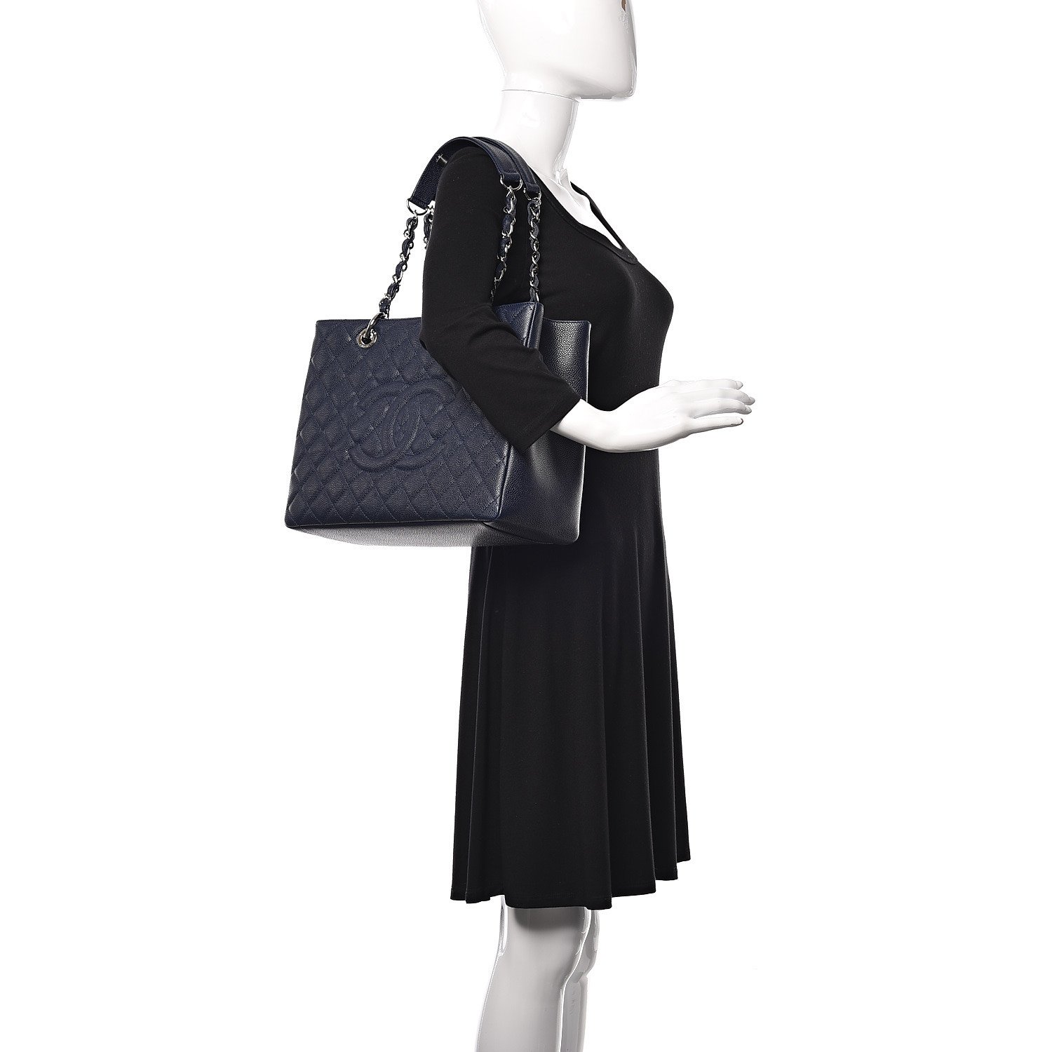 Chanel Caviar Quilted Grand Shopping Tote GST Navy Blue — view 3