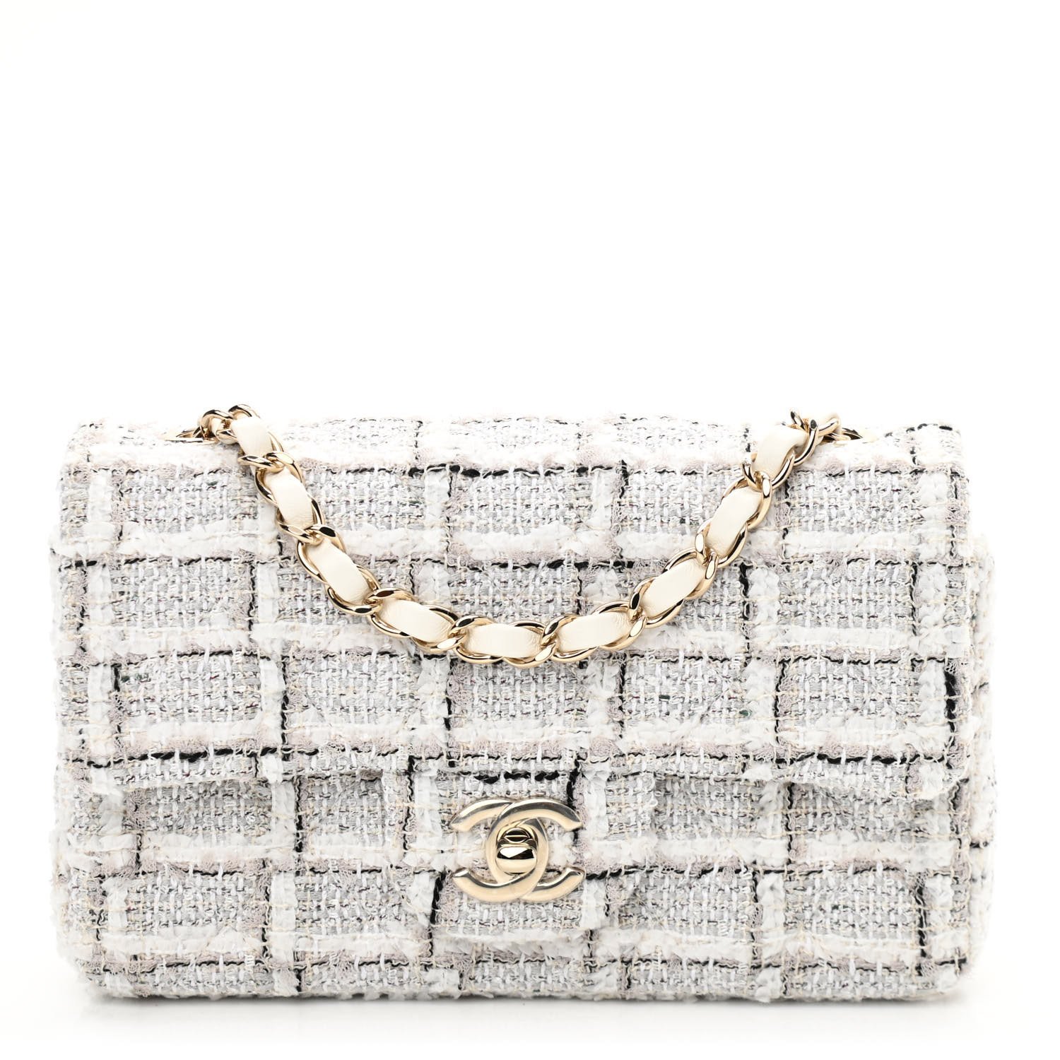 Chanel Tweed Quilted Mini Rectangular Flap White Grey — view 2