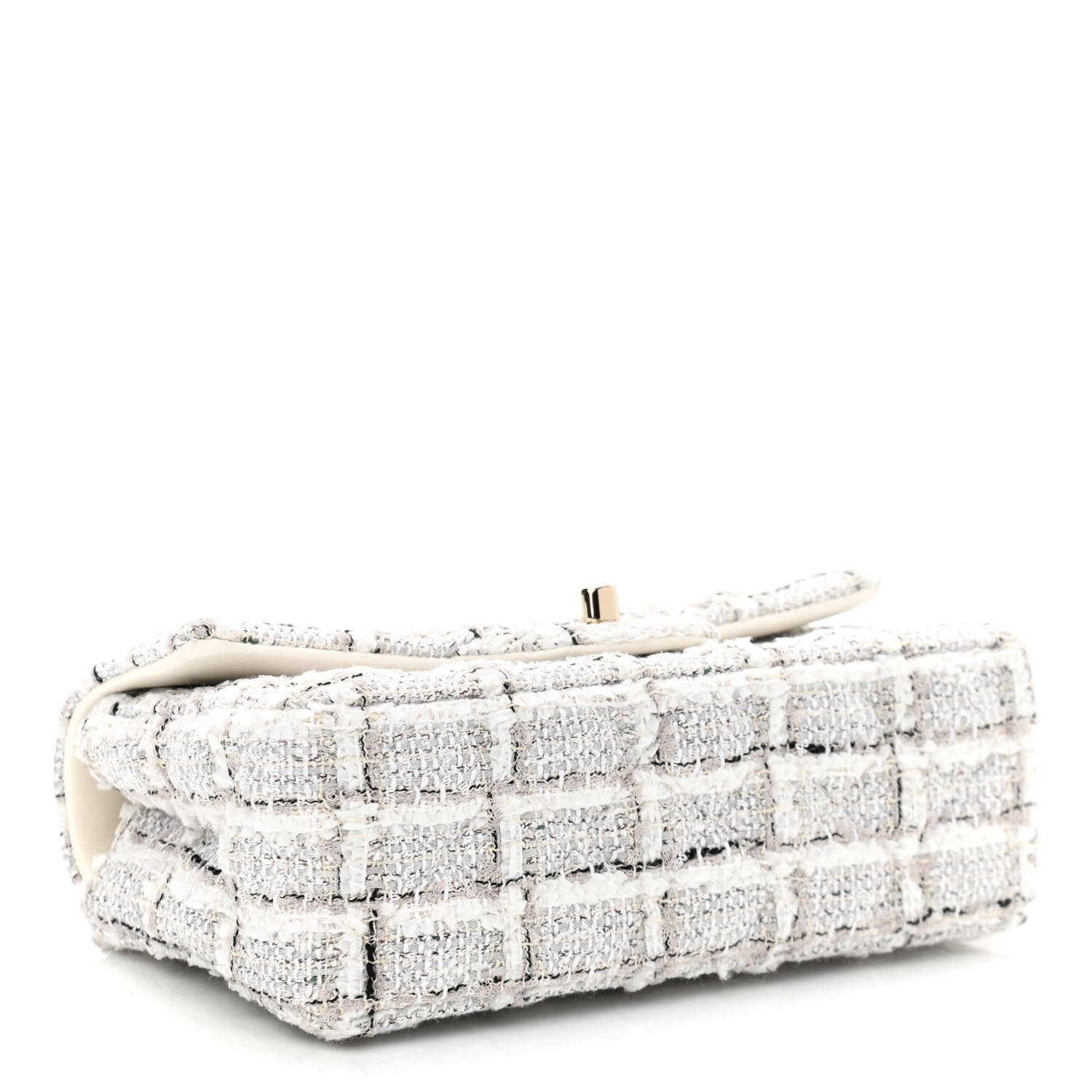 Chanel Tweed Quilted Mini Rectangular Flap White Grey — view 3