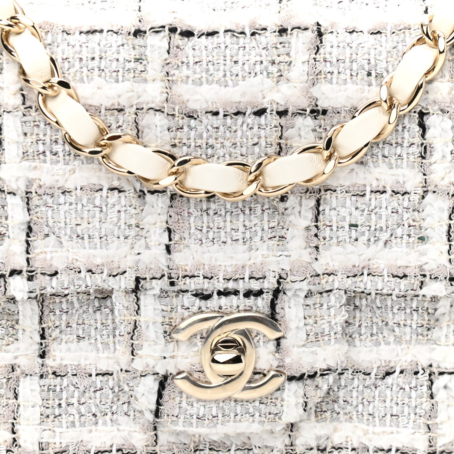 Chanel Tweed Quilted Mini Rectangular Flap White Grey — view 4