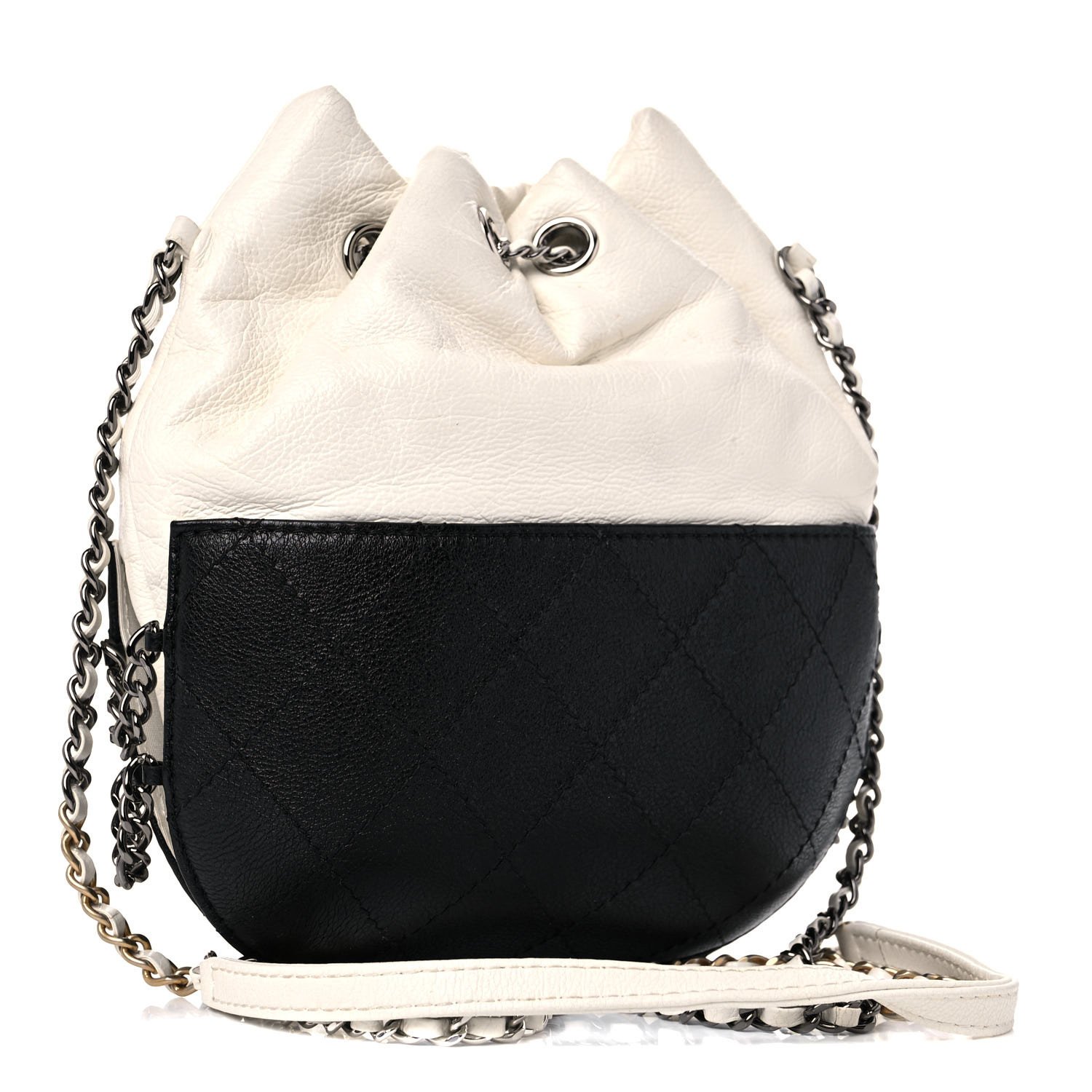 Chanel Aged Calfskin Quilted Small Gabrielle Bucket White Black — view 2