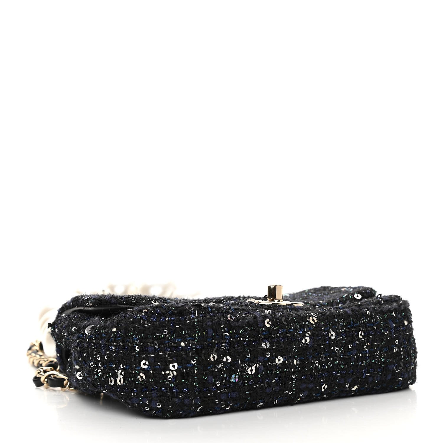 Chanel Tweed Mini Pearl Handle Flap Navy Green Black Ecru — view 3