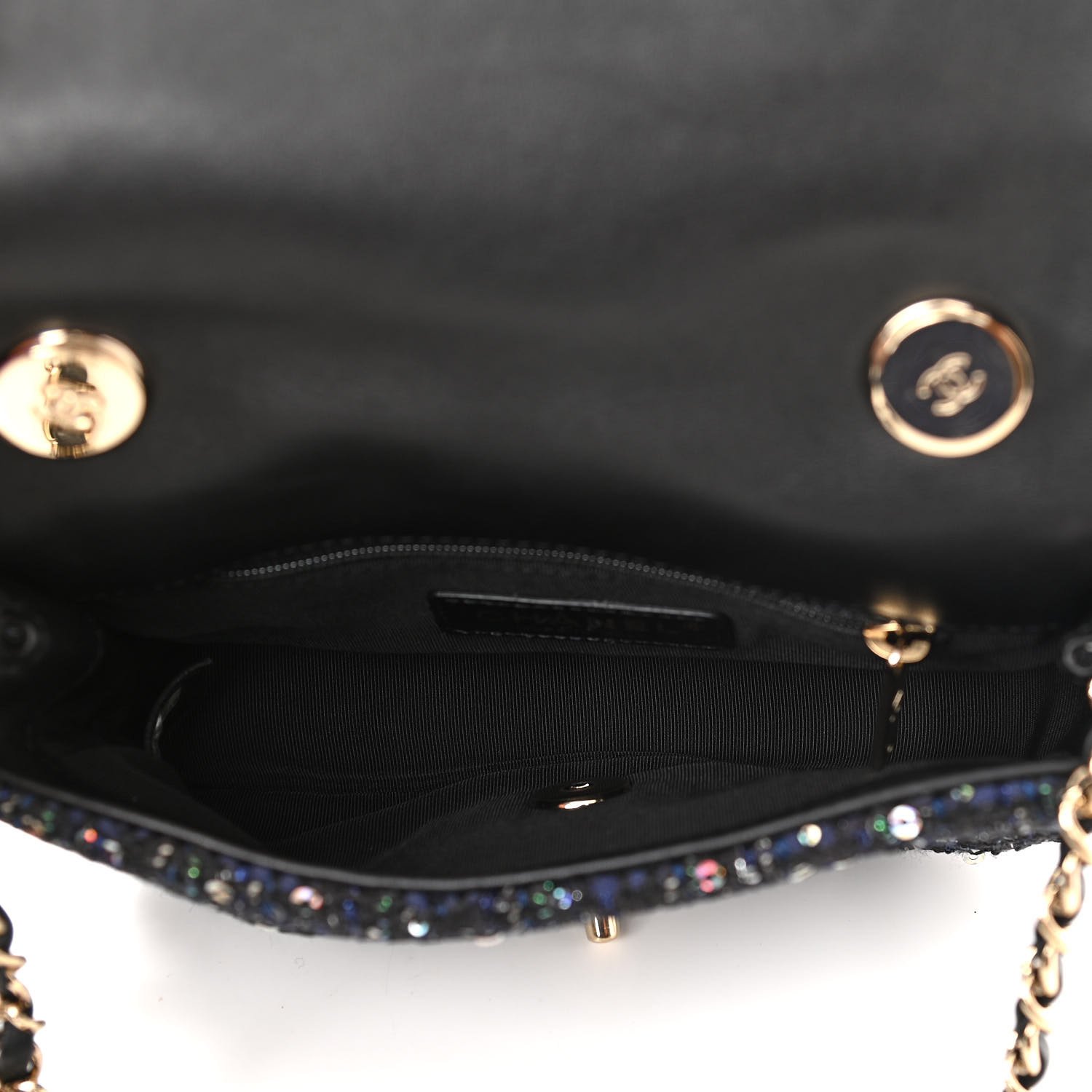 Chanel Tweed Mini Pearl Handle Flap Navy Green Black Ecru — view 4