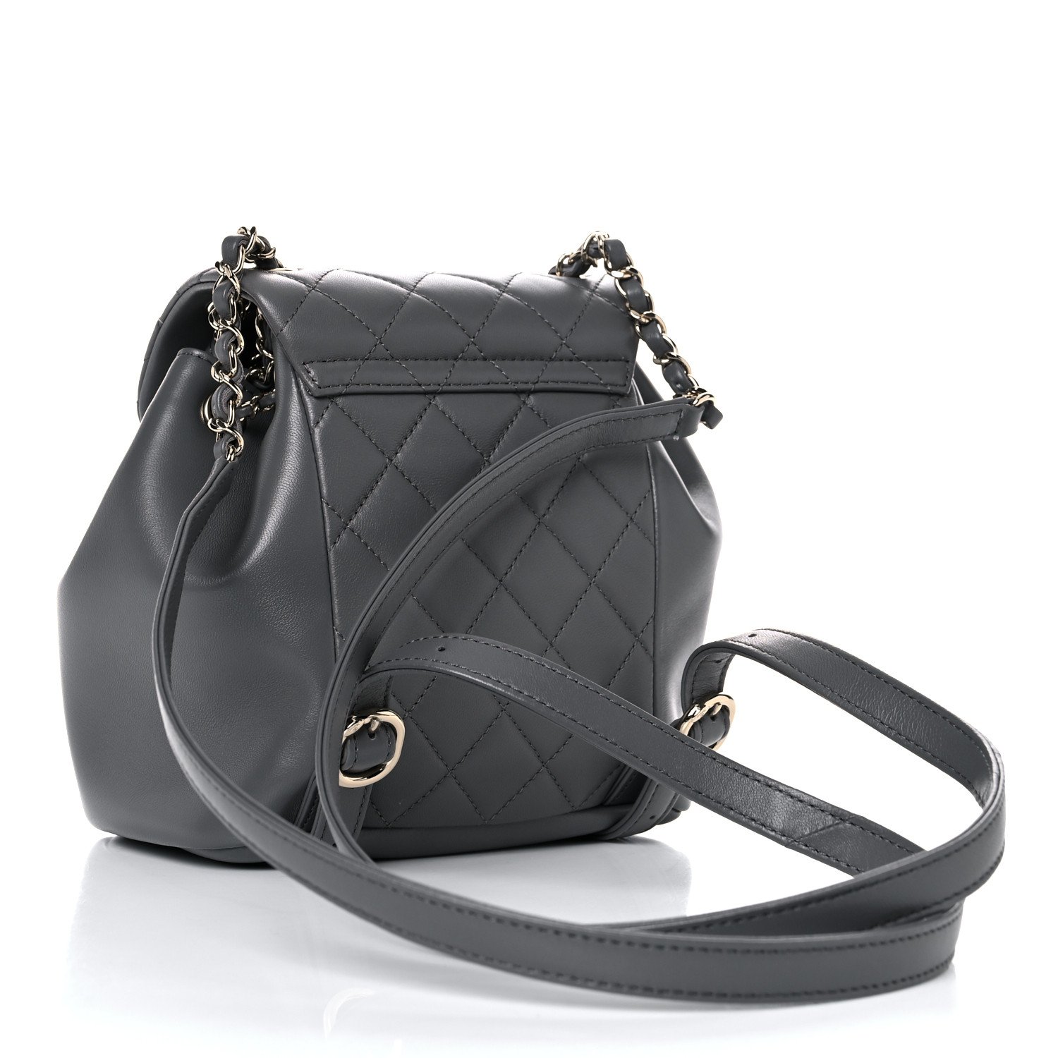 Chanel Lambskin Quilted Small Duma Drawstring Backpack Grey — view 3