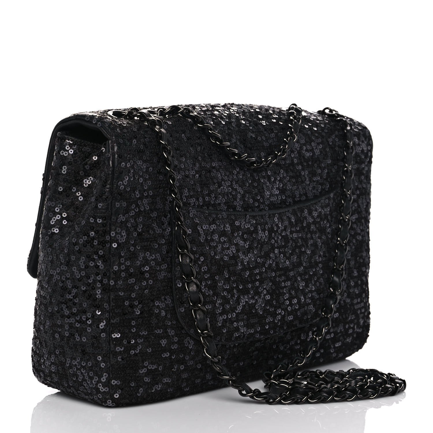 Chanel Sequin Lambskin Jumbo Moonlight on Water Flap Black — view 3