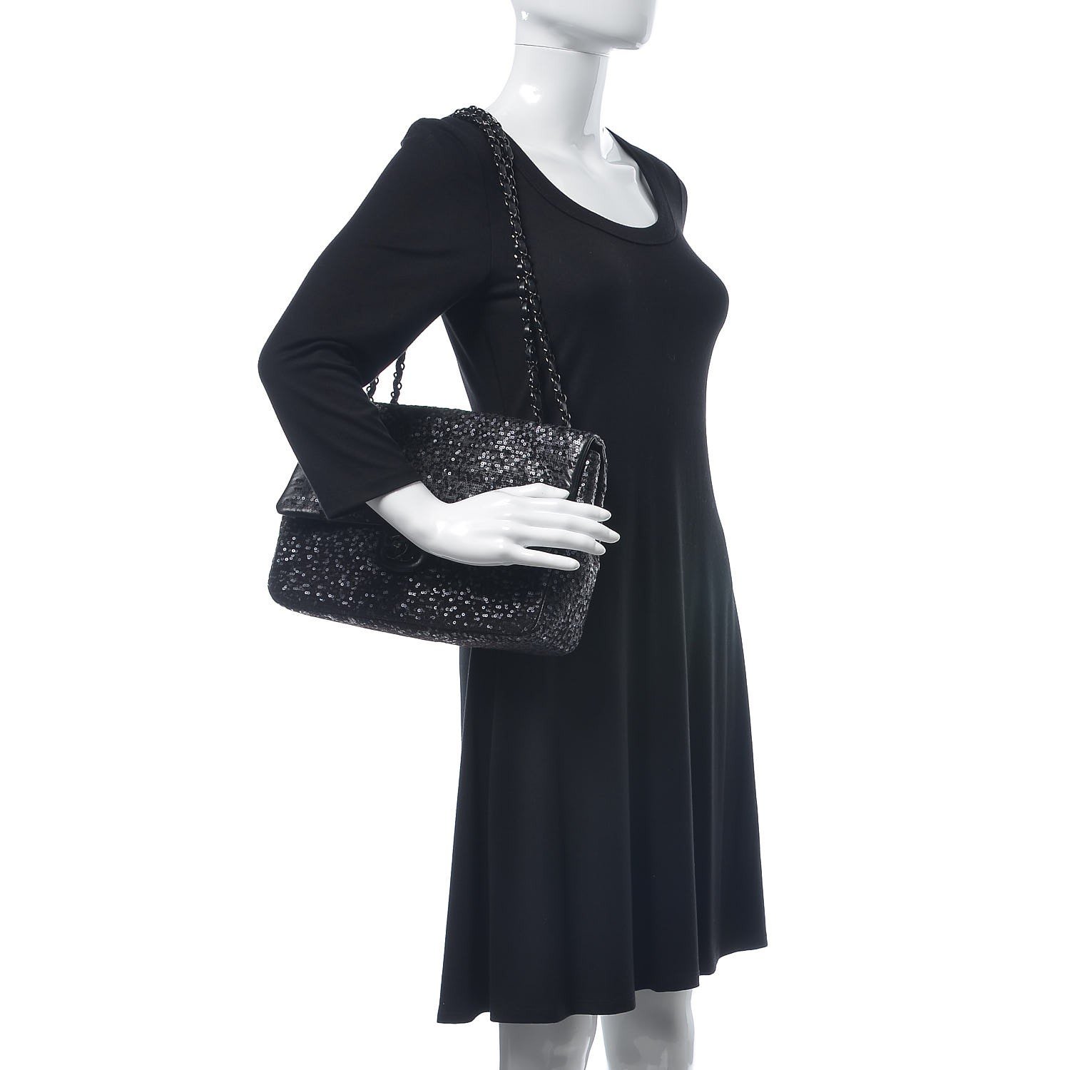 Chanel Sequin Lambskin Jumbo Moonlight on Water Flap Black — view 4