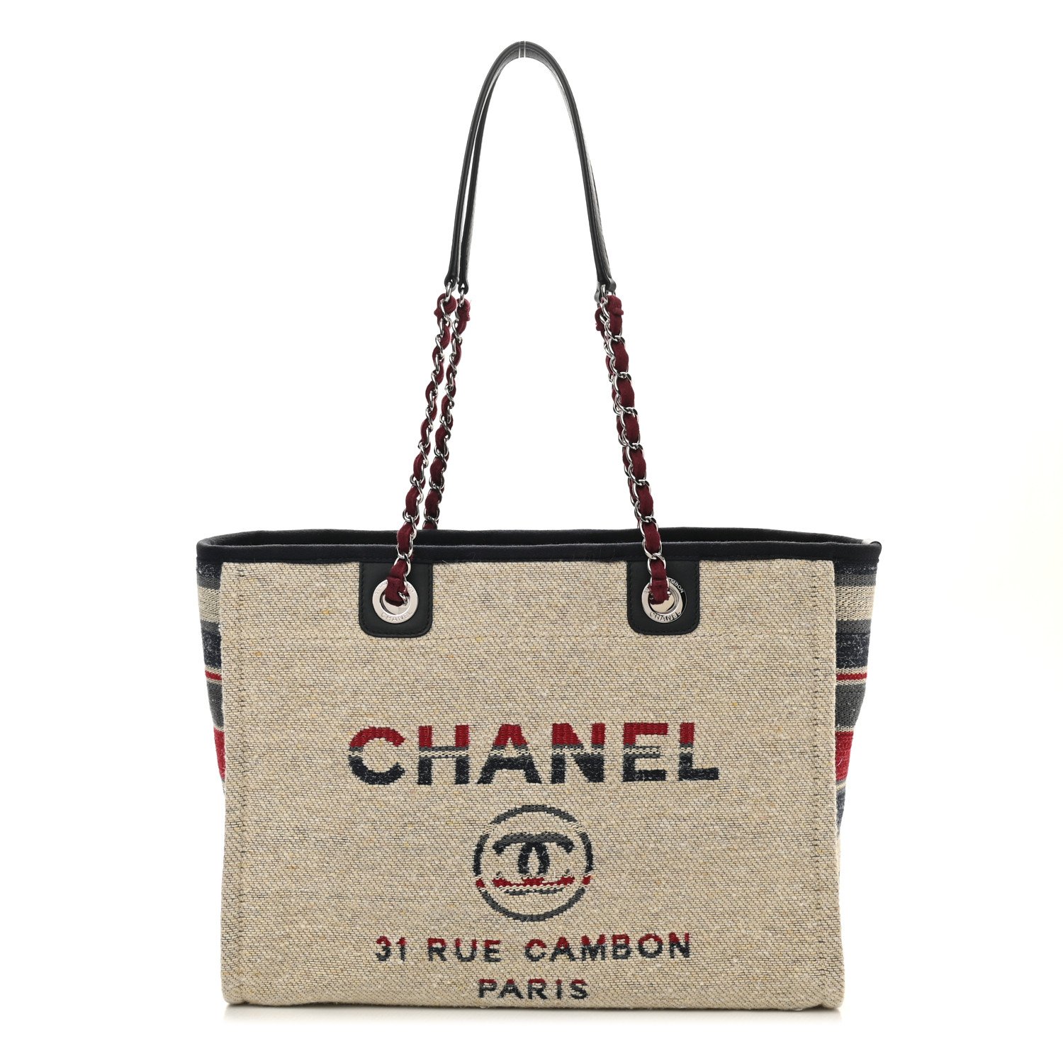 Chanel Striped Canvas Small Deauville Tote Beige — view 2