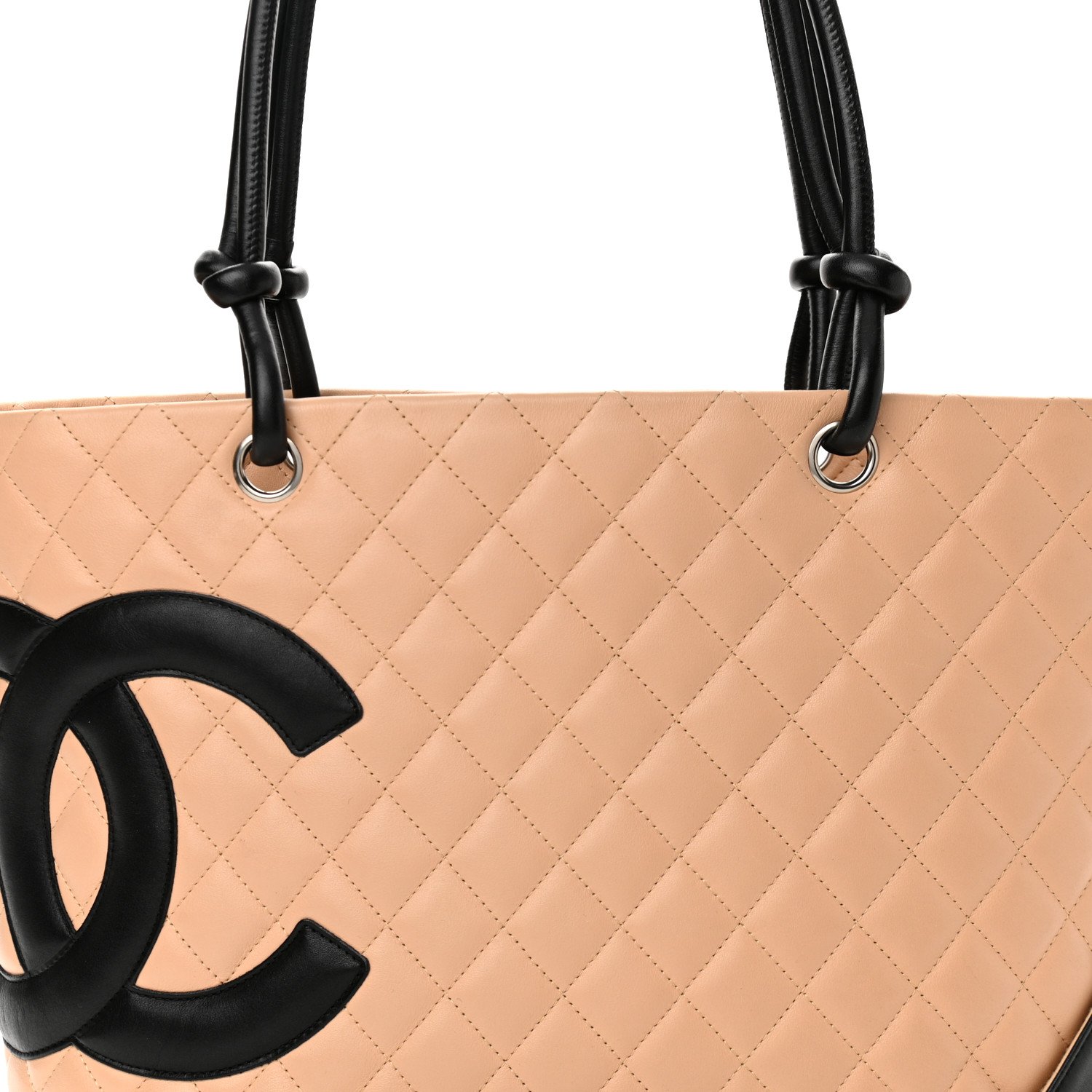 Chanel Calfskin Quilted Large Cambon Tote Beige Black — view 3
