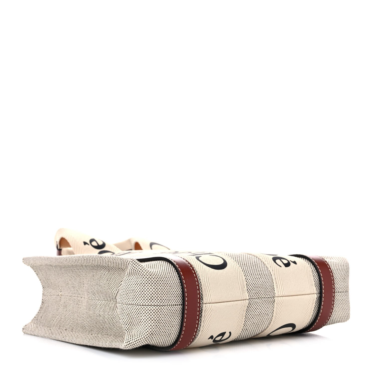 Chloe Cotton Calfskin Small Woody Ribbon Tote With Strap White Brown — view 3