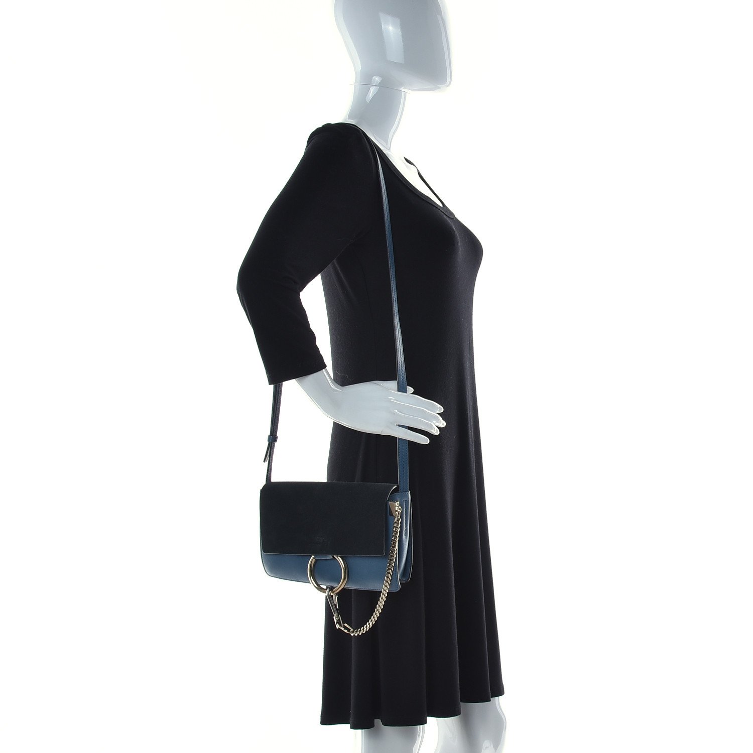 Chloe Suede Calfskin Small Faye Shoulder Bag Summer Blue Intense Green — view 4