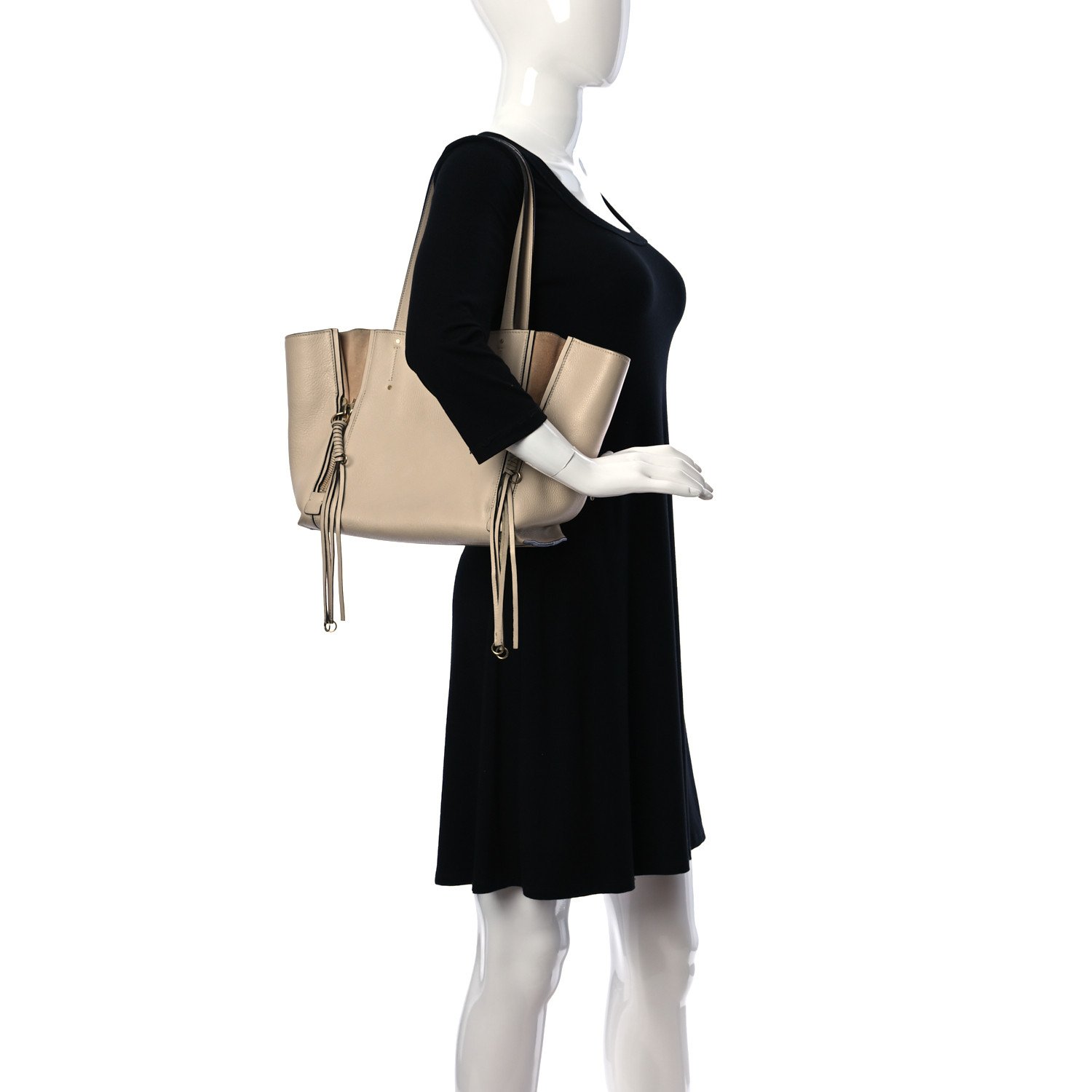 Chloe Calfskin Small Milo Shopping Tote Pearl Beige — view 3