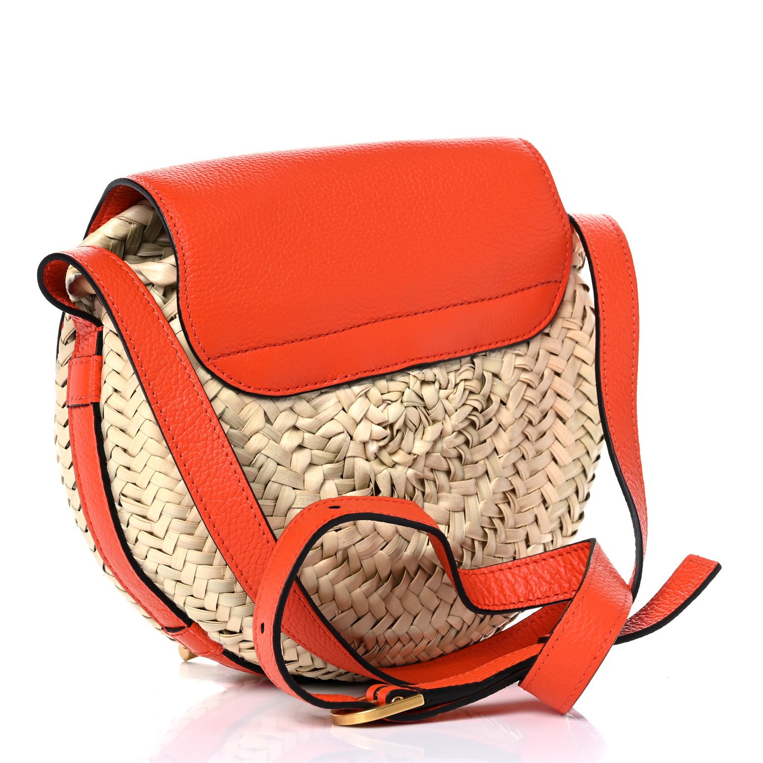 Chloe Raffia Calfskin Marcie Basket Small Marcie Round Crossbody Bag Orange Fizz — view 3