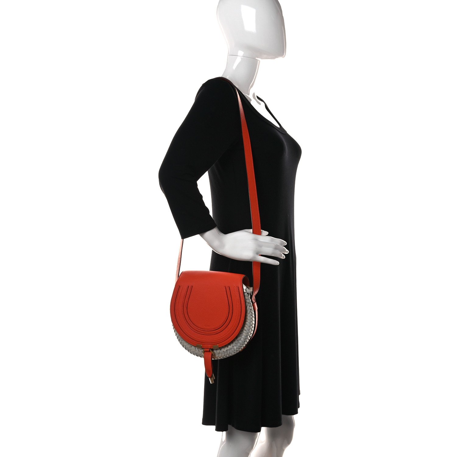 Chloe Raffia Calfskin Marcie Basket Small Marcie Round Crossbody Bag Orange Fizz — view 5